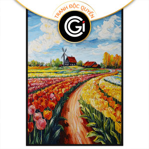 Tranh phong cảnh vẽ cánh đồng hoa tulip.Tranh treo tườngdán tườngsơn dầucanvastrang trí.CGI-2095