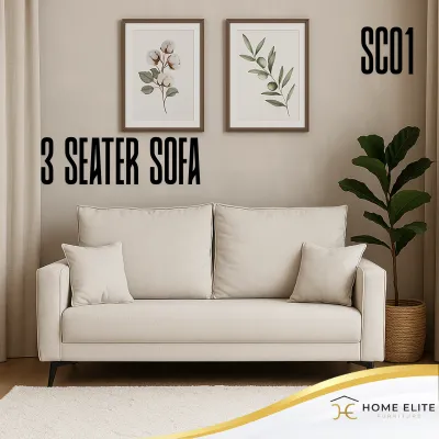 Home Elite: SC01 3 Seater Sofa 6ft Sofa Easy Clean Pet Friendly Anti Scratch Fabric Ready Stock
