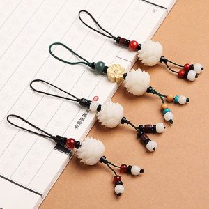 HENLI Decoration Creative Friend Gift Vintage Women Bag Pendant Chinese Lucky Keychain Hand-made Key Holder Key Ring Lotus Flower Pendant Mobile Phone Ring Bodhi Key Chain