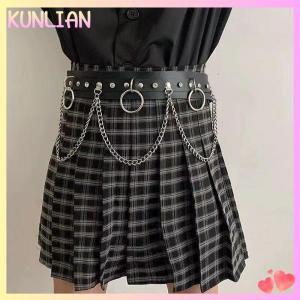 [KUNLIAN] Faux Leather Metal Circle Chain Tassel Waist Belt Punk Gothic Body Accessories