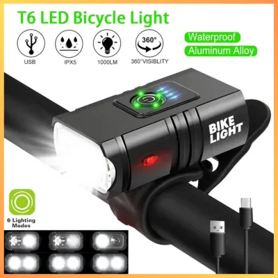COD KIRIM CEPAT BIKEONO Lampu Depan Sepeda LED T6 USB Rechargeable 6 Mode 1000 Lumens / Lampu depan sepeda super terang led charger waterproof mtb bmx rockbros ontel gunung road bike listrik selis di cas 1 set