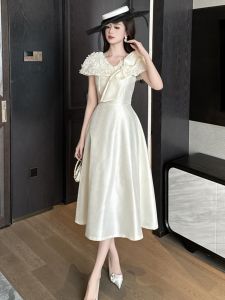 ZYHT EraVogue เดรสผู้หญิง เดรสสีครีม เดรสทรงเอ เดรสซาติน เดรสทำงาน เดรสไฮโซ เดรสวินเทจ เดรสออกงาน เดรสปาร์ตี้ ชุดราตรี 9893