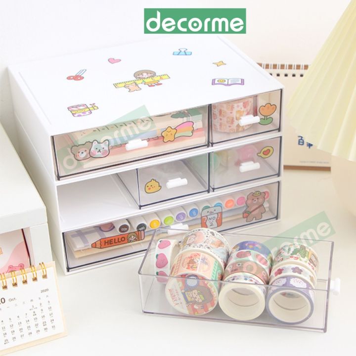Tủ decor bàn học DecorMe kệ đựng bút trong suốt có thể xếp chồng lên nhau thành tủ mini trang trí bàn học