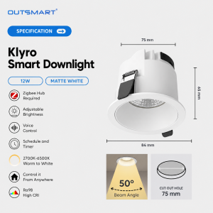 Outsmart Zigbee Smart Downlight Klyro Dimmable Tunable White Recessed Ceiling Light Downlight