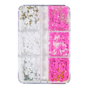 1 Kotak Aksesoris Kuku Ornamen Putih Flower Bunga Putih 3D Hiasan Beads Emas Perak Metallic Nail Art Accessories