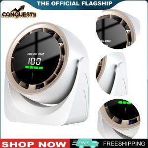 [Conquestii] Quiet Desktop Air Circulator 100-Speed Digital Display Personal Fan with Rechargeable Battery Wall-Mouted Design for Bedroom