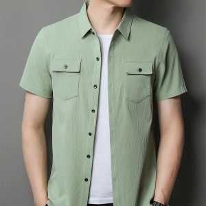Kemeja Linen Pria Lengan Pendek Dewasa Slimfit Polos Distro Terbaru Kasual