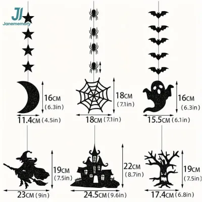 JM Halloween Hanging Banner Set Crow Birdcage Ghost Witch Party Garland Spooky Scene Decoration for Haunted House Indoor Outdoor Hanging Decorations