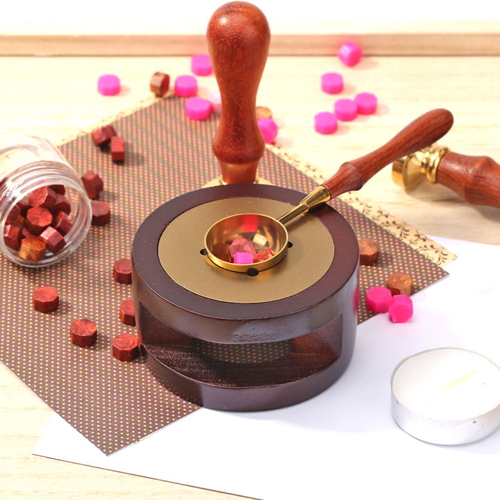 Chinatera Vintage Wax Seal Furnace Stove Pot Wooden Melting Pot Wax Beads Sticks Heater Warmer 0680