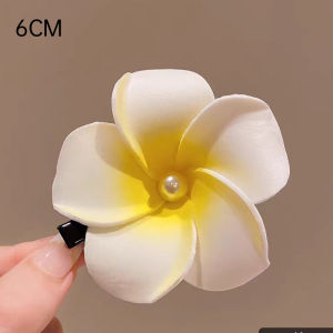 🔥🔥Roman Holiday 1Pcs 6CM Plumeria Flower Hair Clip Hawaiian Style Imitation Egg Flower Hairpin Holiday Flower Hairpin For Women Seaside Elegant Hair Pin Accessories