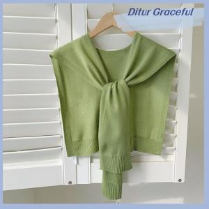Ditur Korean Knitted Shawl Summer Air Conditioning Collar Neck Guard Knit Thin Knotted Cape Shoulder Scarf For Women