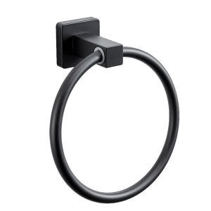 [SG Seller] No Drill Self Adhesive Matte Black Round Towel Ring Space Aluminum Rustproof Wall Holder For Bathroom