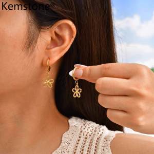 Kemstone Gold Hollow Flower Earrings Stainless Steel Lightweight Hoop for Women Jewelry