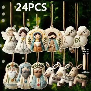 [haoh] 6 12 24 36Pcs Christmas Tree Decor Vintage 2D Christmas Angel Girl Wooden Pendant For Home Xmas Wall Hanging Ornament Decoration