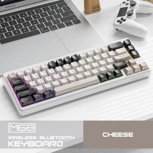 FreeWolf M68 Tri-Mode Keyboard    Mechanical Feel & PBT Ball Caps    2000mAh Long Battery    RGB Backlit    Dual Stands    Win//Android