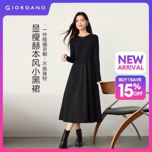 Giordano Beau Monde Women Knit-woven mix long sleeve maxi dress Free Shipping 13466724