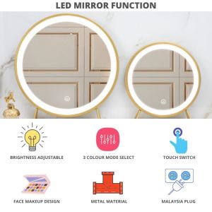 DROBO CM 50cm/ 40cm/ 30cm Large LED gold Mirror All-in-one Beauty USB Home Dressing Table Desktop Makeup