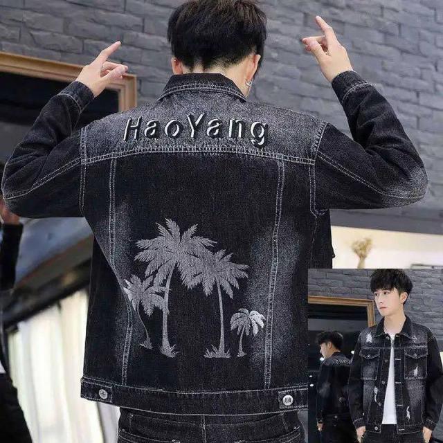 Denim jacket with embroidery mens best sale