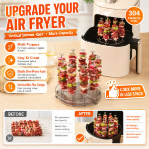 304 Stainless Steel Air Fryer Grill Rack Vertical Rotisserie Rack Removable BBQ Skewers Oven Baking Rotating Stand Accessories