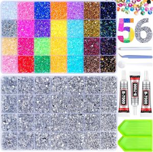 79000Pcs Jelly Rhinestones for Bedazzling 2 Boxes Multicolor 3mm & Silver Clear 2/3/4/5/6mm Resin Flatback Gems for Crafting Bedazzler Kit with 3Pcs 15ml B7000 Jewelry Glue for Crafts Clothes Book