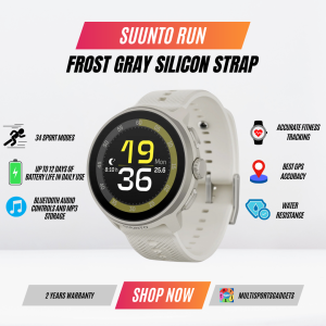 SUUNTO RUN Frost Gray - Silicon Strap - Smartwatch with Built-in GPS & Heart Rate Sensor - Long Lasting Battery