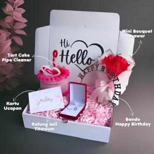 Hampers kado ulang tahun cewek Cake Kawat Bulu Birthday Box Gift