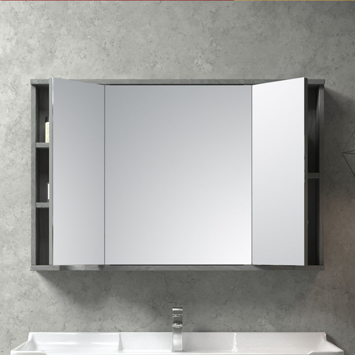 Bathroom Mirror Storage Concealed Folding Solid Wood Wall