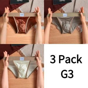 3pcs[LORIEN CREST]Luxury Mens Satin-like Ice Silk Briefs High Elastic Ultra Soft Breathable Antibacterial Comfortable Underwear