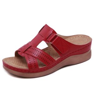 Free Shipping Plus-Size Summer Casual Retro Wedge-Heeled Platform Sandals With A Single-Strap Design Made Of Leather