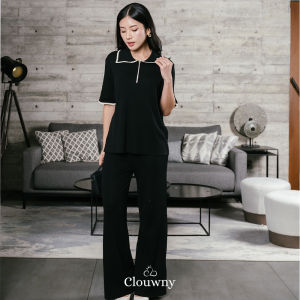 Clouwny Lucia Knit Set Setelan Berkerah Lengan Pendek Wanita Premium Knit Fit to XXL