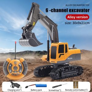 Local Warranty- Alloy Remote Control Excavator 6CH Crawler Excavator Rechargeable Toys Engineering Vehicle Model Toy for Kids
