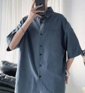 เสื้อเชิ้ตคอปกแขนสั้น สีพื้น สไตล์เกาหลี เสื้อผู้ชายแฟชั่น คอปก รีดง่าย ใส่สบาย เสื้อเชิ้ตลำลอง