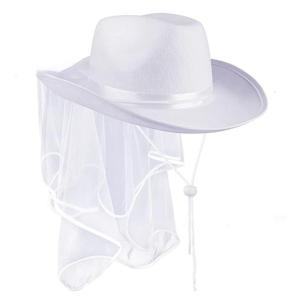 Bridal Cowboy Hat with Veil Bachelorette PartyWhite Cowgirl Hat Wedding Bridal Shower DecorationBachelorette Hat