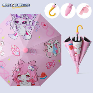 Umbrella for Kids Girl Pink Cartoon UV Protection Long Handle for Sun and Rain Automatic Umbrella