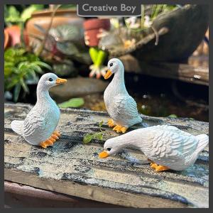 [Creative] 3pcs Cute White Duck Hydroponic Lotus Flower Pot Retro Resin Statue Outdoor Sculpture For Home Office Desk Garden Desk Decor Ornament