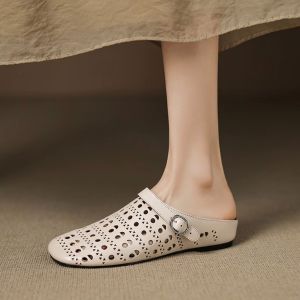 Free Shipping 2026 New Style Hollow-Out Soft Leather Sandals For Women Flat-Soled With Hidden Heel Convertible Slip-On Sandals Leather Sandals With Perforated Design