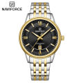 นาฬิกา NAVIFORCE สำหรับนาฬิกาข้อมือกันน้ำผู้ชายวันแบบลำลองปฏิทินสเตนเลสเรียบส่องสว่างนาฬิกาควอตซ์ผู้ชายธุรกิจ. 