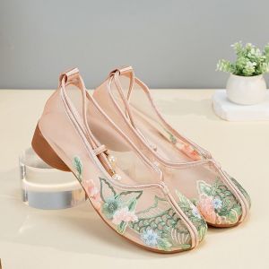 Free Shipping New Style Sandals Mesh Shoes Thin And Lightweight Embroidered Shoes Fashionable And Breathable With A Vintage Design Chunky Heels Soft Soles And Comfortable For Mothers