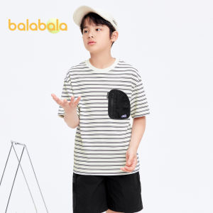 Balabala Childrens Clothing Childrens Suit Summer Boys Short Sleeve Two Piece Set Quick Dry Sports Color Contrast Fashion Letters