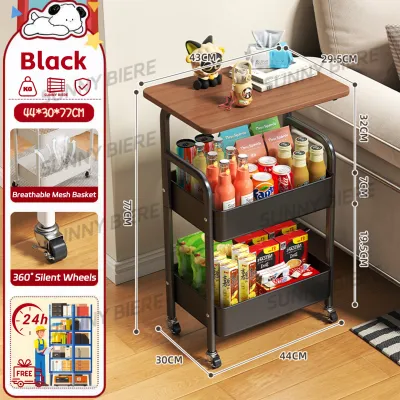 SUNNY Bedside Table Utility Trolley Cart Organizer Rack Kitchen Storage Rack With Wheels Bedside Cabinet