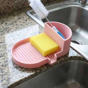 YUBAGUANB Inclined Drain Silicone Soap Dish Solid Color Portable 2 in 1 Sponge Tray Keeps Soap Dry Space Saving Drainable Soap Holder Kitchen Use