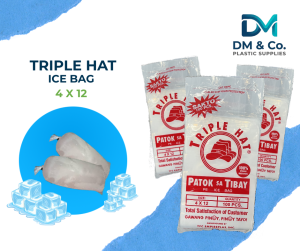 Triple Hat Ice Bag 4x12 | Clear Ice Plastic Bag | Heavy Duty Ice Packaging (100pcs)