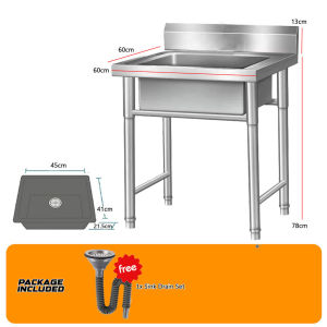 Stainless Steel Kitchen Sink With Sink Stand Sinki Dapur Besi Dengan Kaki Commercial Use Single Bowl Sink 60x60x78cm