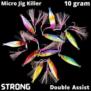 Umpan Metal Jig Micro Jig 10 Gram SKYVIU TANTRA Hologram Sisik 10 gr Set Double Assist Hook 10gr 10g Jigging Pancing Laut Mikro Jig Murah Killer Lengkap