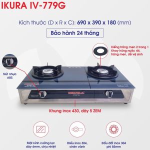 Bếp ga đôi IKURA Free Ship🥰 Bếp gas đôi mặt kính IKURA IV -779G Tiết kiệm gas- an toàn