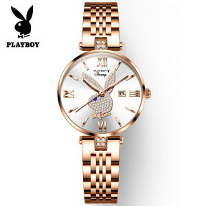 PLAYBOY Luxury Quartz Watch for Women Waterproof Original Korean Style Import Stainless Steel Diamond Roman Dial Jam Tangan Wanita