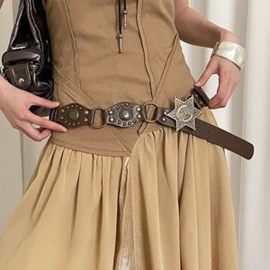 HENLI Rivet Cowgirl Belt Y2k Alloy Cowboy Waistband Fashion Adjustable Star Buckle Belt Spicy Girl