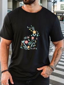 T-Shirt Print 100% Cotton Creative Flowers Pattern Summer Round Neck Breathable Mens Short Sleeves Loose Cotton Tee Daily Top