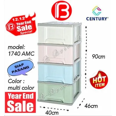 (B Boss) 1740AMC Century 4 Tier Plastic Drawer / Cloth Cabinet Storage Wars Cabinet 1740AMC century 1740