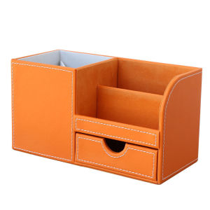 ABS Elegant Leather Desk Organizer with Multiple Slots for Office Supplies Phones Kotak Simpanan Alat Tulis多色分隔整理文具